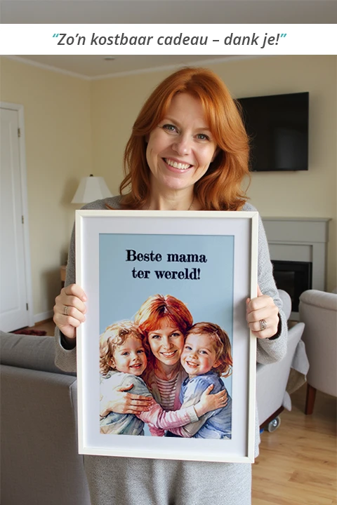 vrouw houdt een familieportret vast