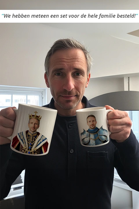 Tevreden klant met twee Royal-mokken.