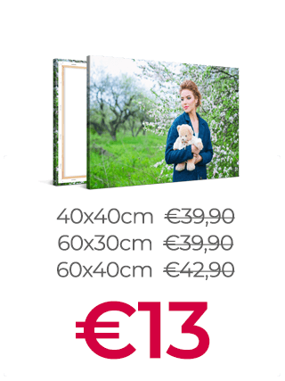 40x40cm, 60x30cm en 60x40cm Foto op Canvas voor €13 per print