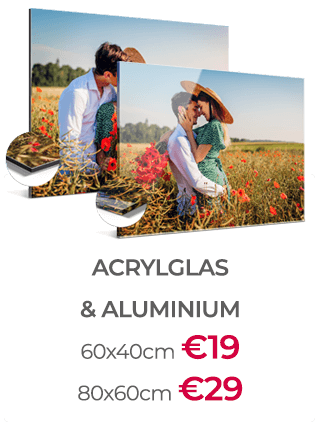 Foto op Plexiglas of Aluminium 60x40cm voor €19 per print en 80x60cm voor €29 per print